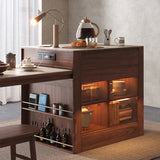 Multifunctional Kitchen Island & Extendable Dining Table with Sintered Stone Top in Walnut