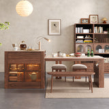 Multifunctional Kitchen Island & Extendable Dining Table with Sintered Stone Top in Walnut