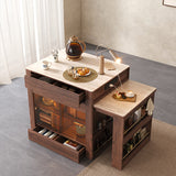 Multifunctional Kitchen Island & Extendable Dining Table with Sintered Stone Top in Walnut