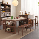 Multifunctional Kitchen Island & Extendable Dining Table with Sintered Stone Top in Walnut