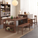 Multifunctional Kitchen Island & Extendable Dining Table with Sintered Stone Top in Walnut