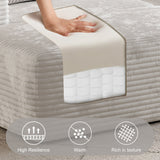 Modern L-Shaped Beige Corduroy Sofa & Ottoman Set - Soft, Durable with Modular Design