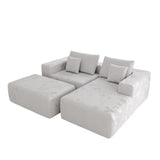 Modern L-Shaped Beige Corduroy Sofa & Ottoman Set - Soft, Durable with Modular Design