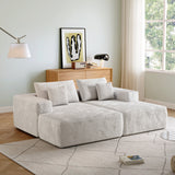 Modern L-Shaped Beige Corduroy Sofa & Ottoman Set - Soft, Durable with Modular Design
