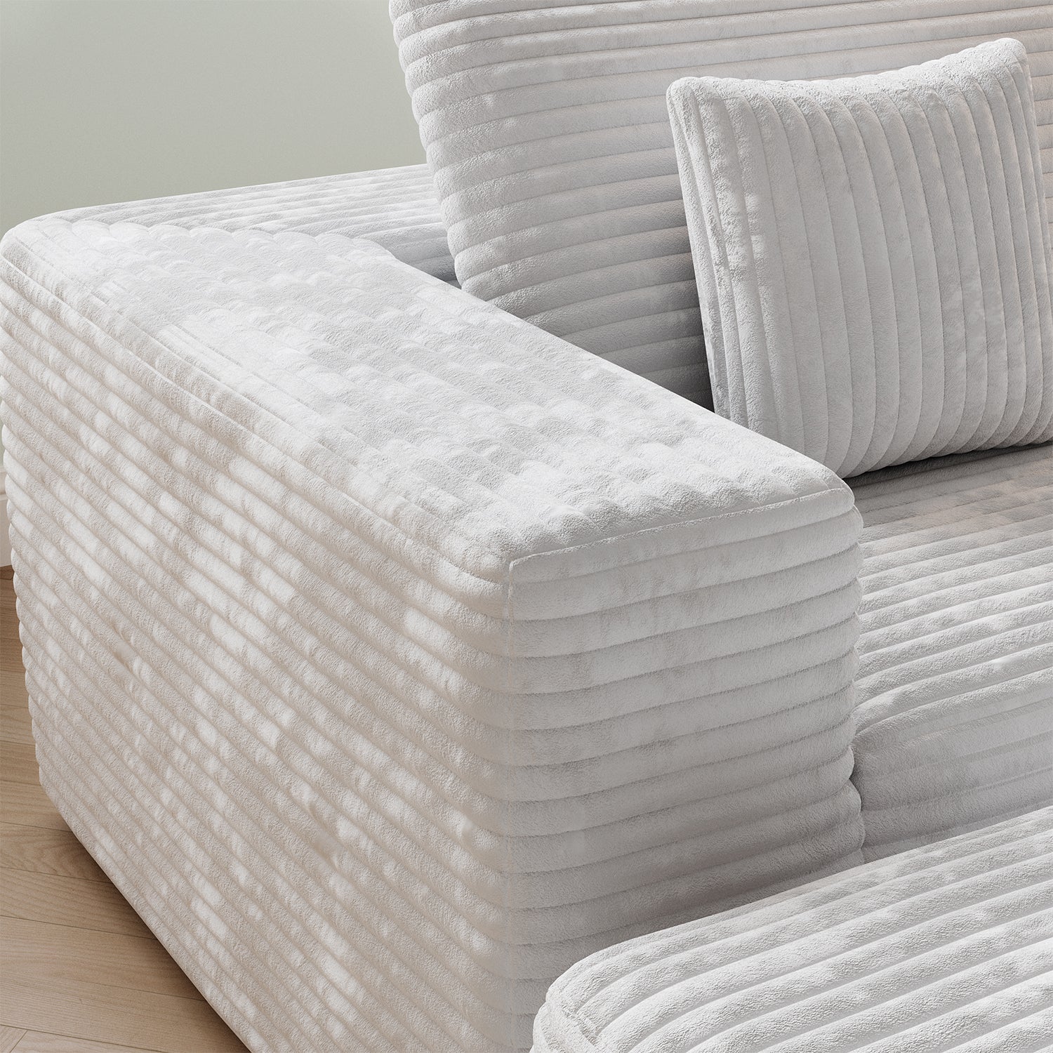Modern L-Shaped Beige Corduroy Sofa & Ottoman Set - Soft, Durable with Modular Design