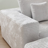 Modern L-Shaped Beige Corduroy Sofa & Ottoman Set - Soft, Durable with Modular Design