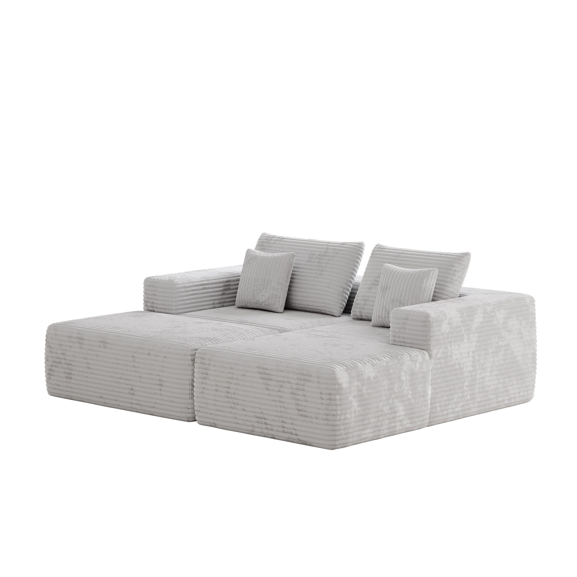 Modern L-Shaped Beige Corduroy Sofa & Ottoman Set - Soft, Durable with Modular Design
