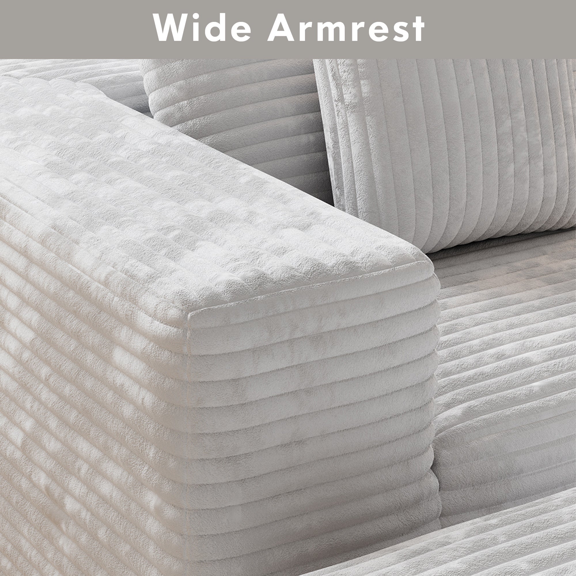 Modern L-Shaped Beige Corduroy Sofa & Ottoman Set - Soft, Durable with Modular Design