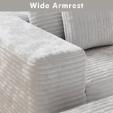 Modern L-Shaped Beige Corduroy Sofa & Ottoman Set - Soft, Durable with Modular Design