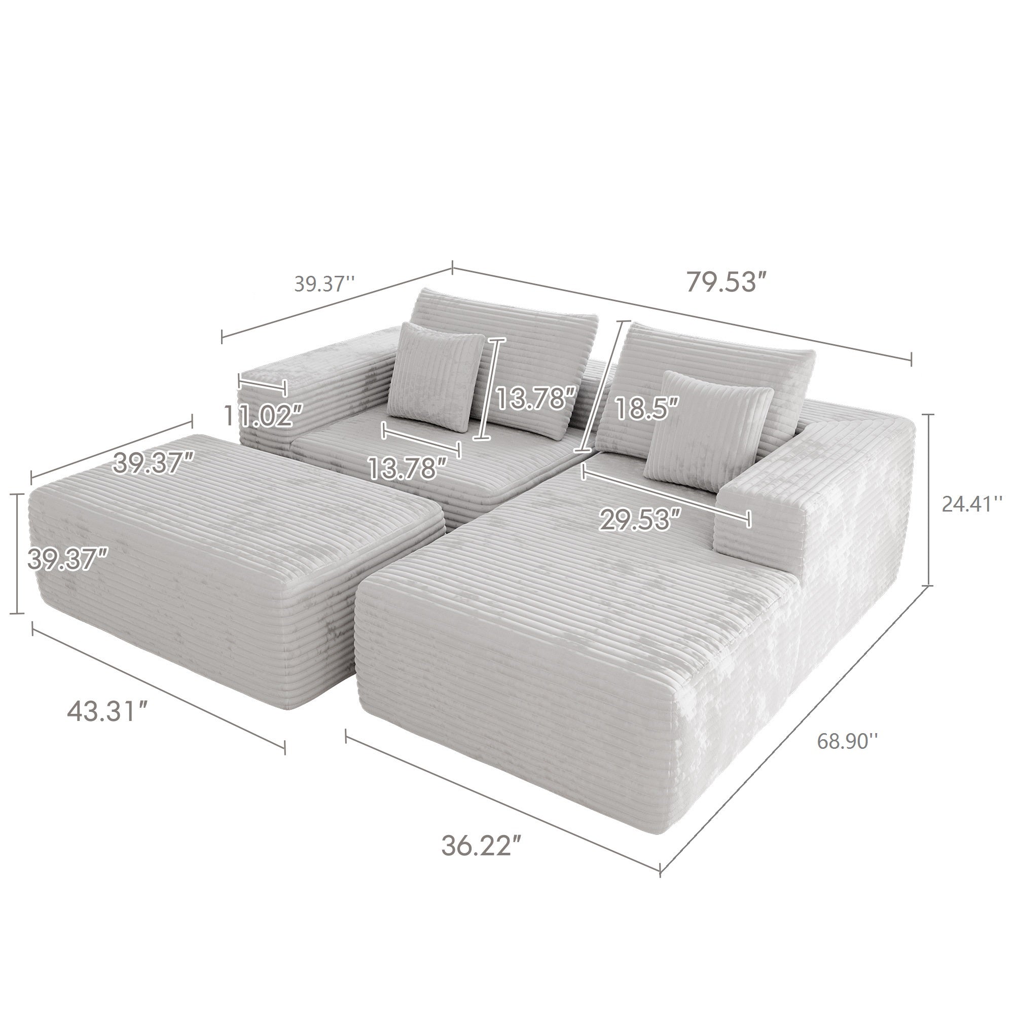 Modern L-Shaped Beige Corduroy Sofa & Ottoman Set - Soft, Durable with Modular Design