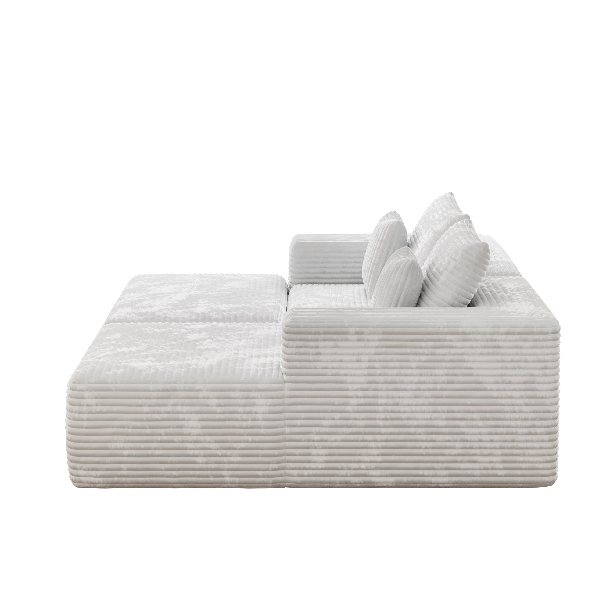Modern L-Shaped Beige Corduroy Sofa & Ottoman Set - Soft, Durable with Modular Design