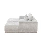 Modern L-Shaped Beige Corduroy Sofa & Ottoman Set - Soft, Durable with Modular Design