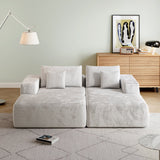 Modern L-Shaped Beige Corduroy Sofa & Ottoman Set - Soft, Durable with Modular Design