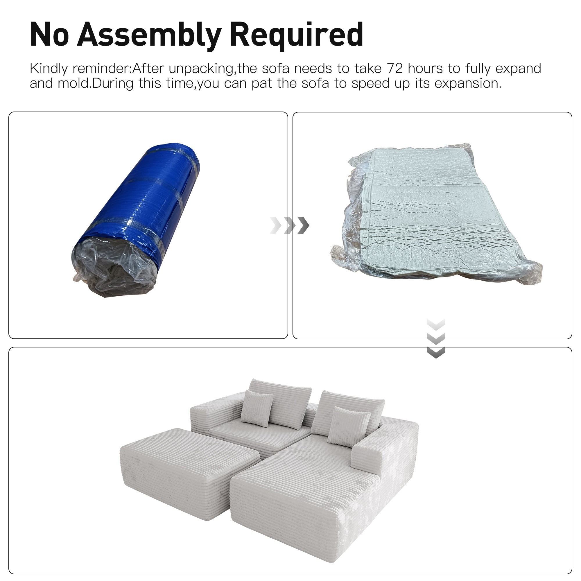 Modern L-Shaped Beige Corduroy Sofa & Ottoman Set - Soft, Durable with Modular Design