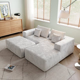 Modern L-Shaped Beige Corduroy Sofa & Ottoman Set - Soft, Durable with Modular Design
