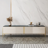 Elegant Gold Modern TV Stand with Sintered Stone Top & Stainless Steel Legs