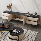 Elegant Gold Modern TV Stand with Sintered Stone Top & Stainless Steel Legs