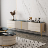 Elegant Gold Modern TV Stand with Sintered Stone Top & Stainless Steel Legs