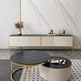 Elegant Gold Modern TV Stand with Sintered Stone Top & Stainless Steel Legs