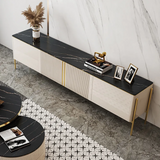 Elegant Gold Modern TV Stand with Sintered Stone Top & Stainless Steel Legs