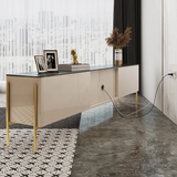 Elegant Gold Modern TV Stand with Sintered Stone Top & Stainless Steel Legs