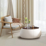 Modern Round Beige Coffee Table with Storage & Multi-Functional Hinged Tray Top