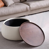 Modern Round Beige Coffee Table with Storage & Multi-Functional Hinged Tray Top