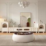 Modern Round Beige Coffee Table with Storage & Multi-Functional Hinged Tray Top