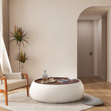 Modern Round Beige Coffee Table with Storage & Multi-Functional Hinged Tray Top