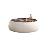 Modern Round Beige Coffee Table with Storage & Multi-Functional Hinged Tray Top