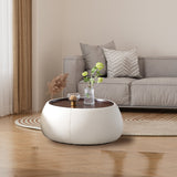 Modern Round Beige Coffee Table with Storage & Multi-Functional Hinged Tray Top