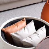Modern Round Beige Coffee Table with Storage & Multi-Functional Hinged Tray Top