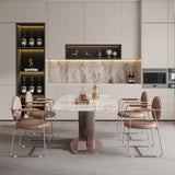 Elegant Oval Marble Dining Table | 6-Seater | White Sintered Stone & Purple Carbon Steel Base