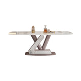 Elegant Oval Marble Dining Table | 6-Seater | White Sintered Stone & Purple Carbon Steel Base