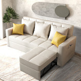 Modern Linen Convertible Sleeper Sofa Chair Bed in Beige with Metal Frame & Soft Foam Cushion