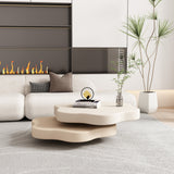 Flower-Shaped Beige MDF Coffee Table with Rotating 2-Tier Shelf