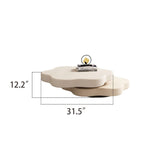 Flower-Shaped Beige MDF Coffee Table with Rotating 2-Tier Shelf