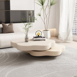 Flower-Shaped Beige MDF Coffee Table with Rotating 2-Tier Shelf
