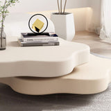 Flower-Shaped Beige MDF Coffee Table with Rotating 2-Tier Shelf