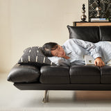 WEHOMZ Double Sided Leather Sofa for Living Room - Vintage Design with Adjustable Backrests & Armrests in Black or Brown