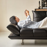WEHOMZ Double Sided Leather Sofa for Living Room - Vintage Design with Adjustable Backrests & Armrests in Black or Brown