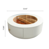 Luxury White MDF Round Coffee Table with Glass Top & Hidden Drawers