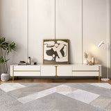 Modern Luxury Beige TV Stand with Marbling Slate & MDF, Spacious Drawers & Shelves
