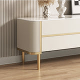 Modern Luxury Beige TV Stand with Marbling Slate & MDF, Spacious Drawers & Shelves