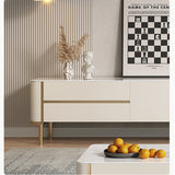 Modern Luxury Beige TV Stand with Marbling Slate & MDF, Spacious Drawers & Shelves