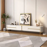Modern Luxury Beige TV Stand with Marbling Slate & MDF, Spacious Drawers & Shelves
