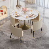 Elegant Round Dining Table Set with Sintered Stone Top & Brass Iron Legs