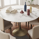 Elegant Round Dining Table Set with Sintered Stone Top & Brass Iron Legs