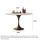 Elegant Round Dining Table Set with Sintered Stone Top & Brass Iron Legs