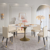 Elegant Round Dining Table Set with Sintered Stone Top & Brass Iron Legs